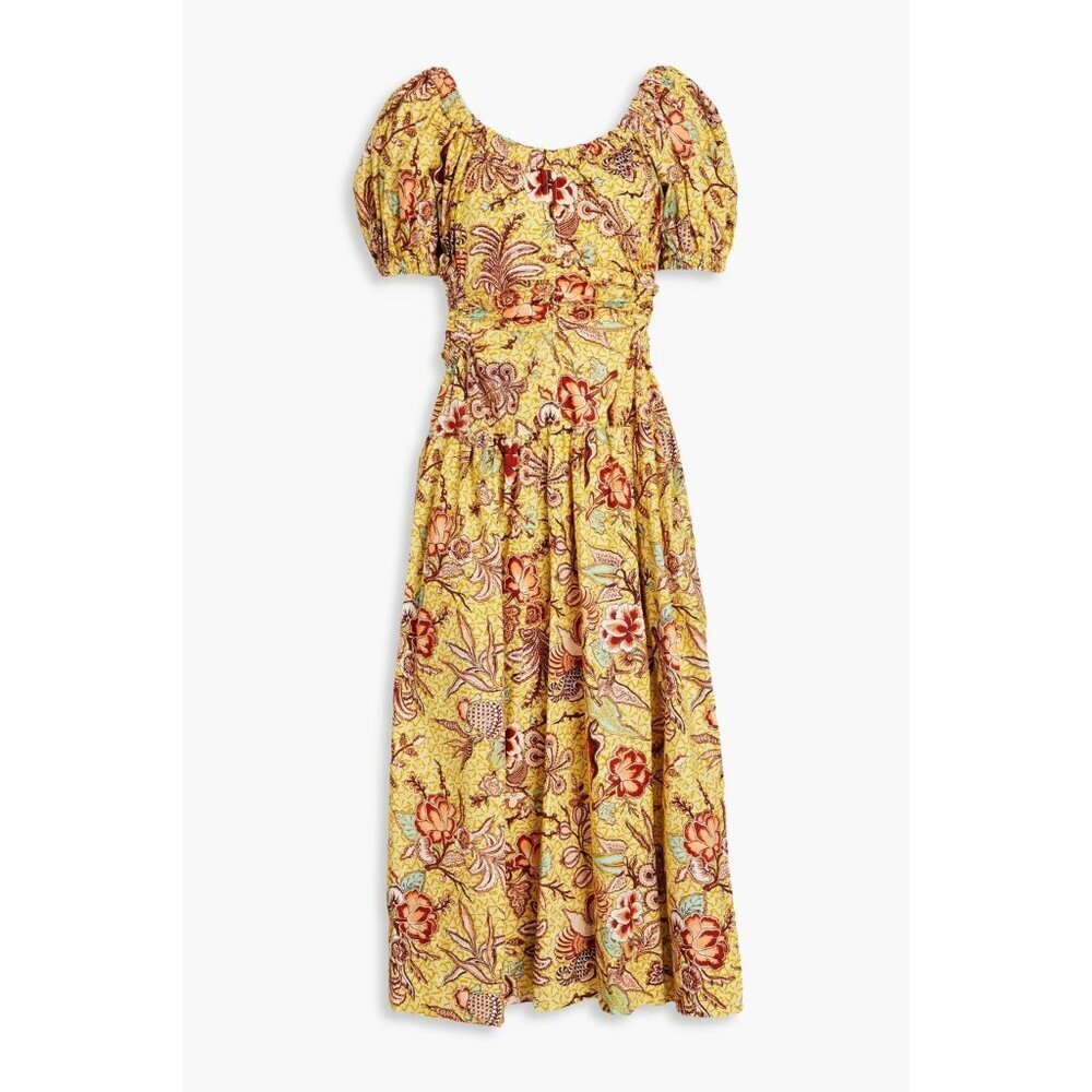 ULLA JOHNSON Golda cutout printed cotton-poplin midi dress 4
